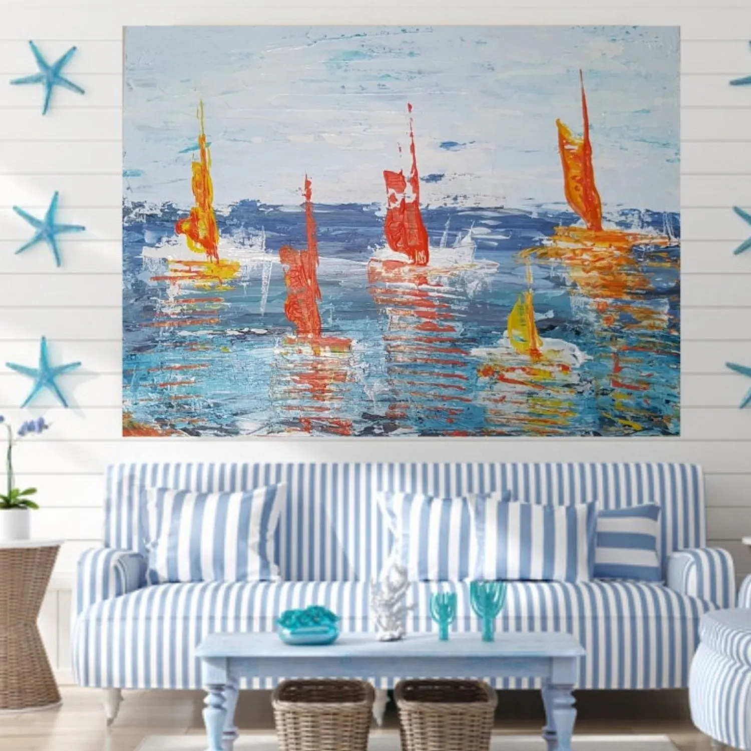 Happy Sailing hanging in a furnished room