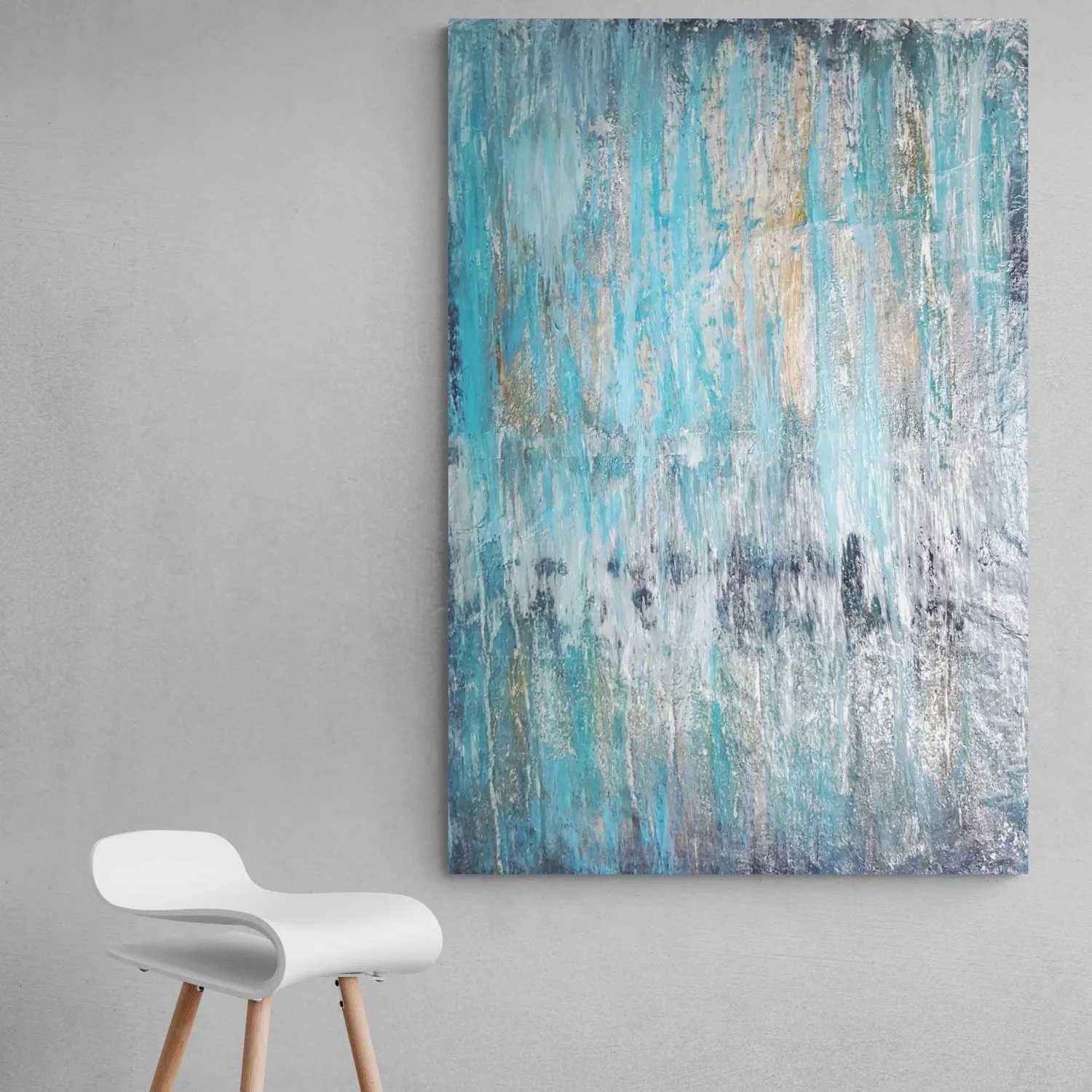 Torn Between Blues hanging in a furnished room