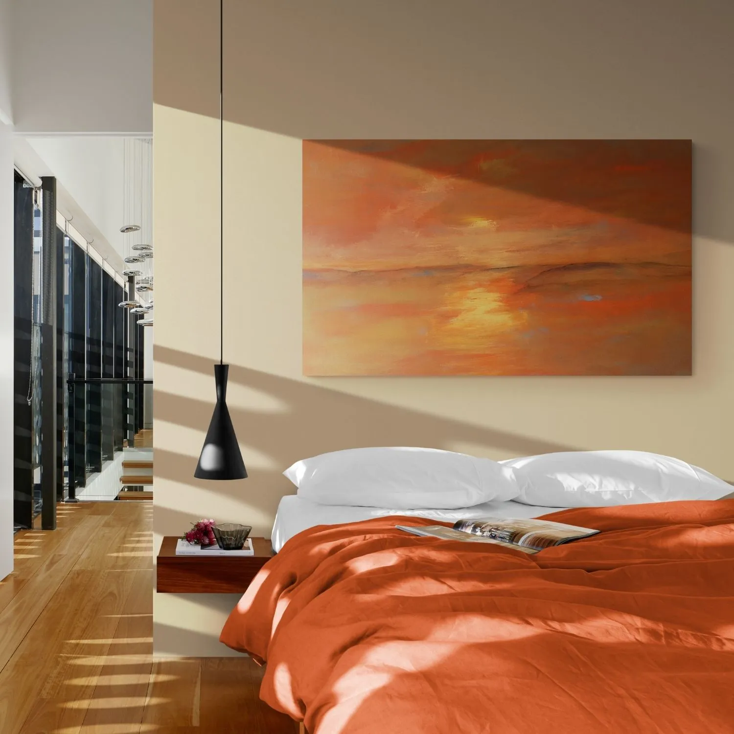 Dreamy Sunrise hanging in a furnished room