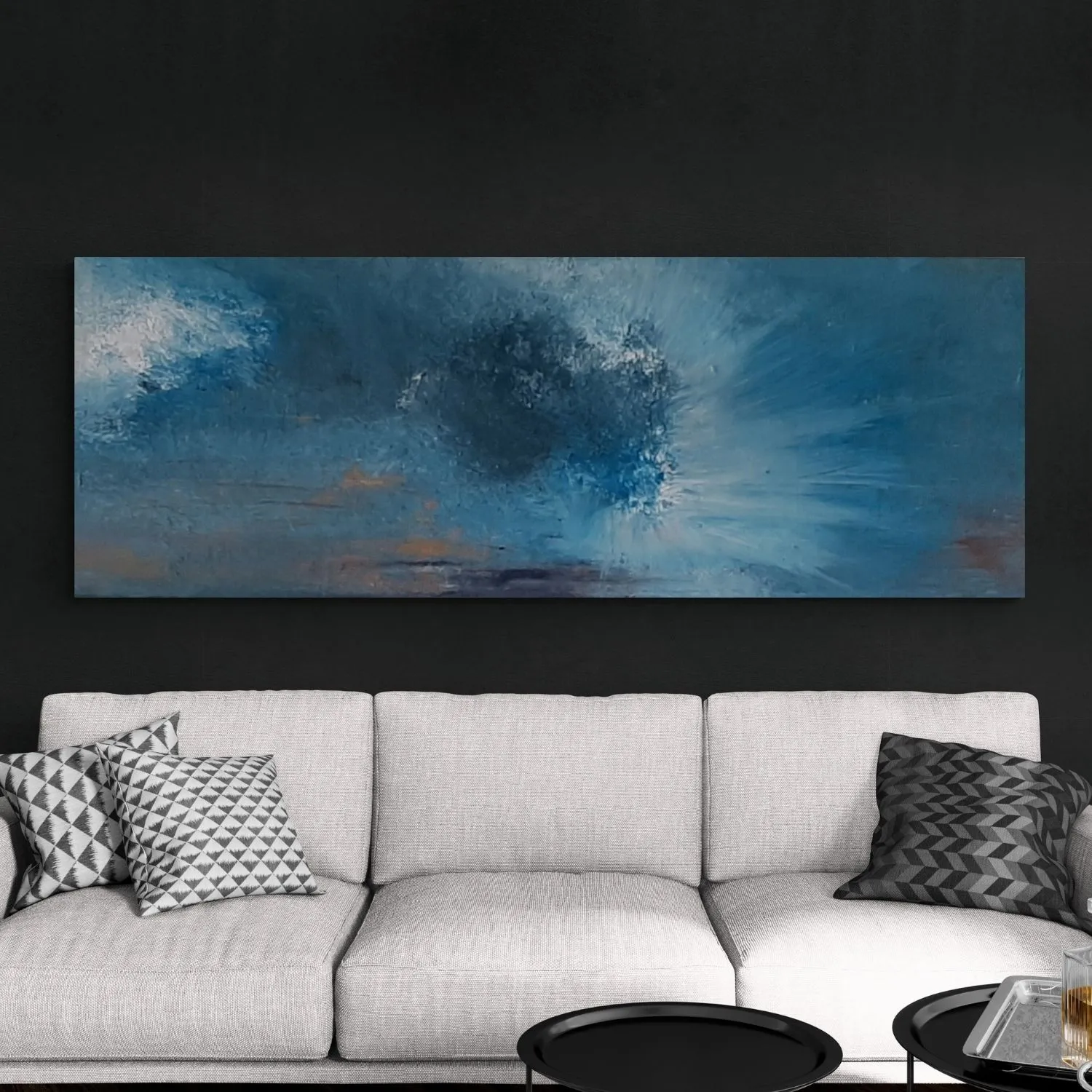Blue Explosion hanging in a furnished room