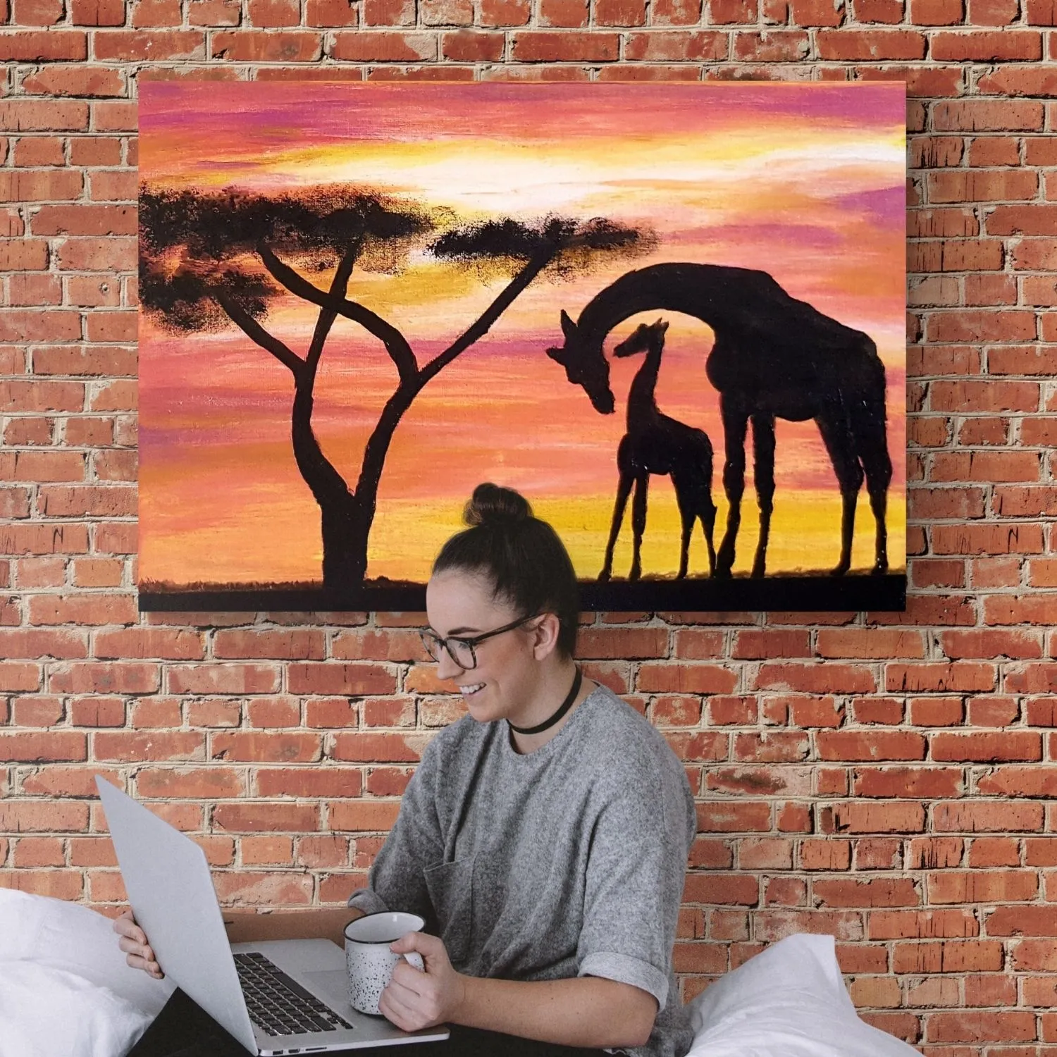 Safari Giraffes hanging in a furnished room