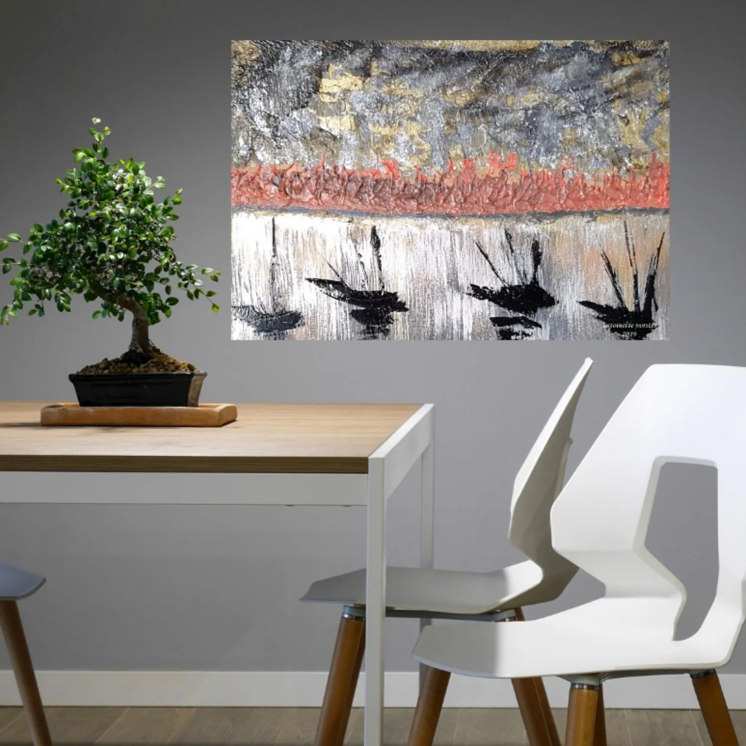 Shadows in the Sky hanging in a furnished room