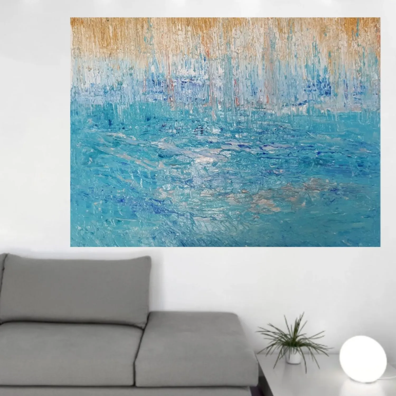Golden Beaches hanging in a furnished room