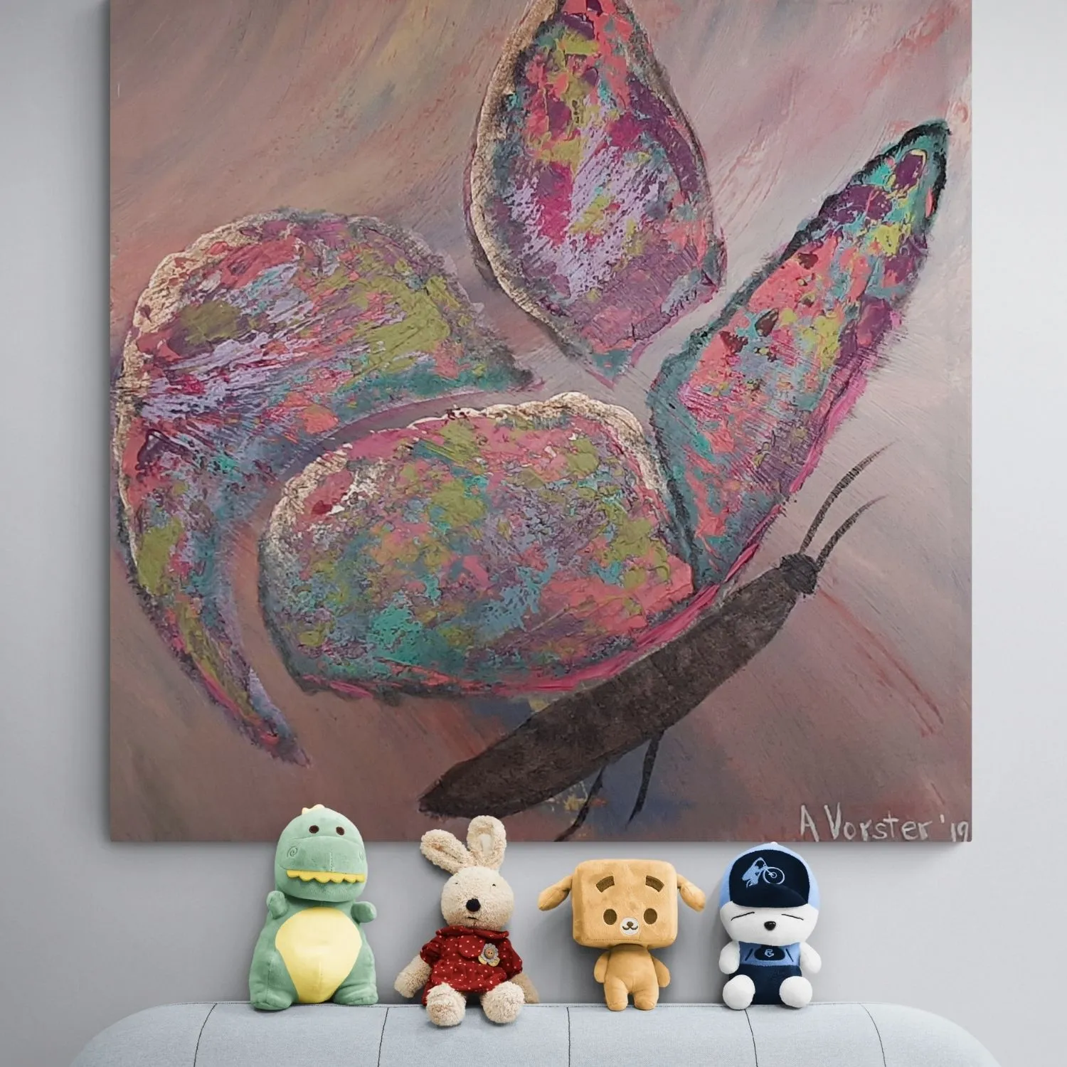 Colourful Butterfly hanging in a furnished room