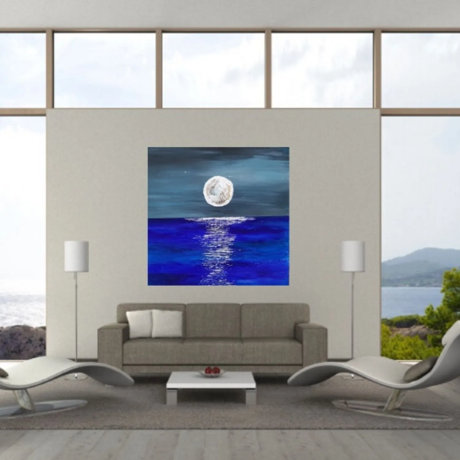Silver Moonlight hanging in a furnished room
